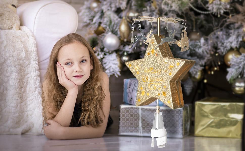 Otočný kolotoč na vánoční stromeček s třpytkami ve tvaru hvězdy zlatá