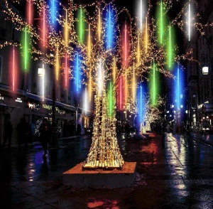 Moderní meteorický roj, dešťová světla, 50 cm, 10  spirálových trubic, 360 LED diod