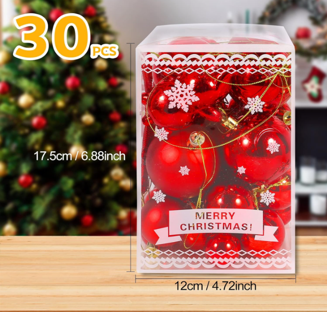EKKONG Vánoční koule, sada 30 kusů koulí na vánoční stromek