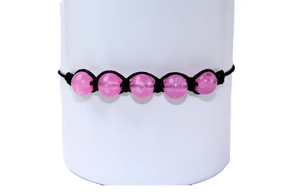 Shamballa se svíticími korálky ve tmě - Růžová