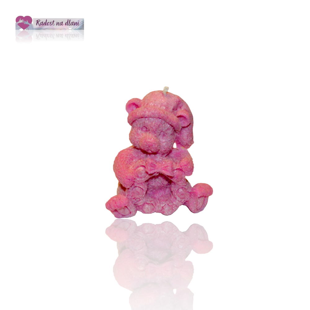 Svíčka - Medvěd - 8cm - růžový