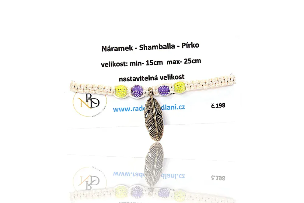 Náramek - Shamballa - bílý s pírkem