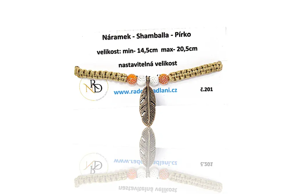 Náramek - Shamballa - v hnědé barvě s pírkem 