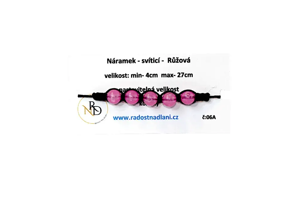 Shamballa se svíticími korálky ve tmě - Růžová