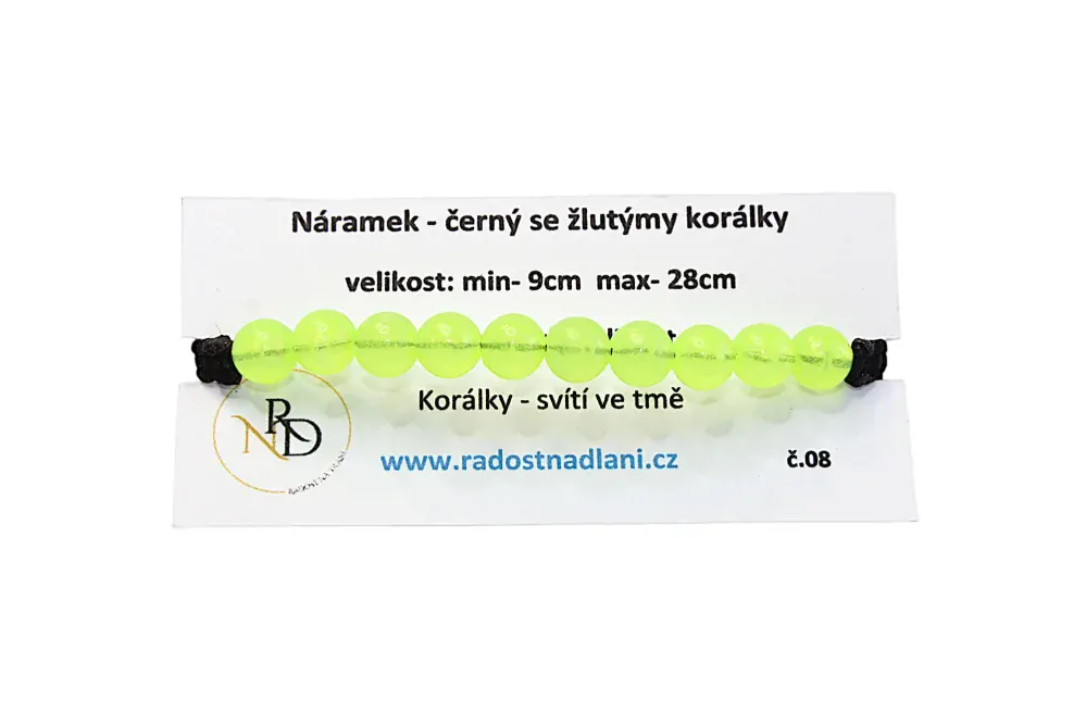 Shamballa - černý se žlutými  svíticími korálky 