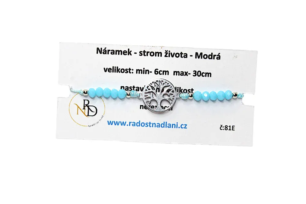 Modrý náramek se stromem života - nerez ocel 