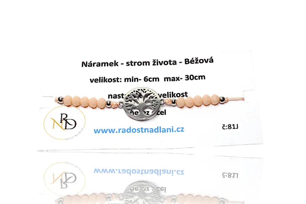Béžový náramek se stromem života - nerez ocel 