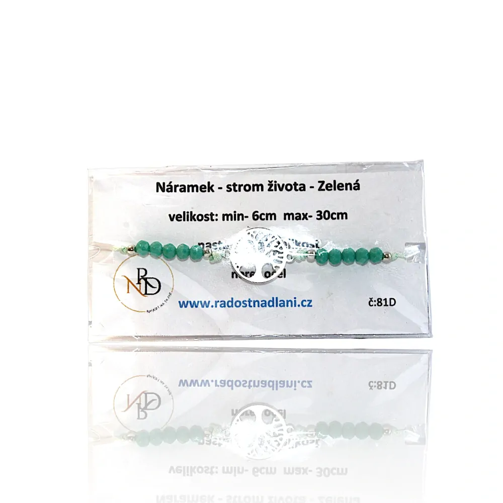 Zelený náramek se stromem života - nerez ocel