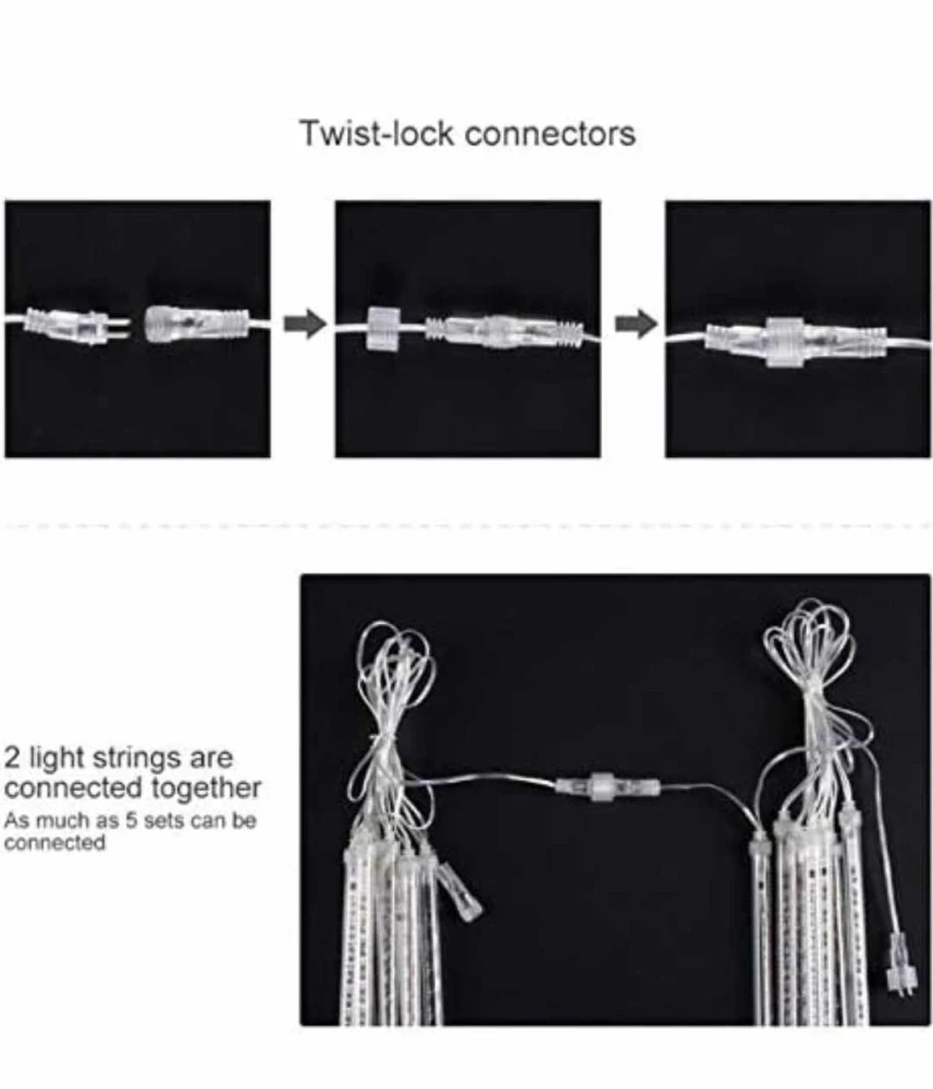 Moderní meteorický roj, dešťová světla, 50 cm, 10  spirálových trubic, 360 LED diod